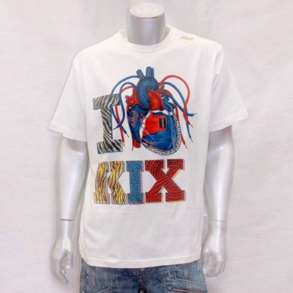 Men's Parish White "I Love Kix" Short Sleeve Tee Shirt NWT - Picture 1 of 4